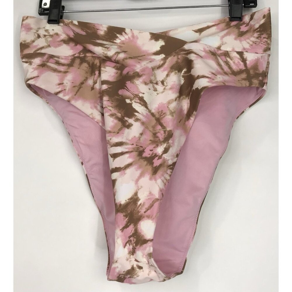 Aerie Hop Lun Bikini Bottom Womens Size XL High Waist Pink Brown Back Swim